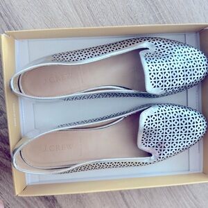 J. Crew Cleo Mirror Metallic Silver Italian Leather Perforated Cutout Loafers